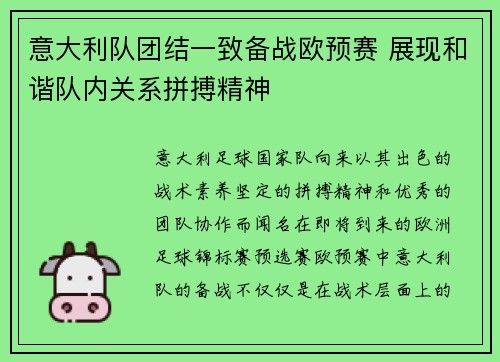 意大利队团结一致备战欧预赛 展现和谐队内关系拼搏精神